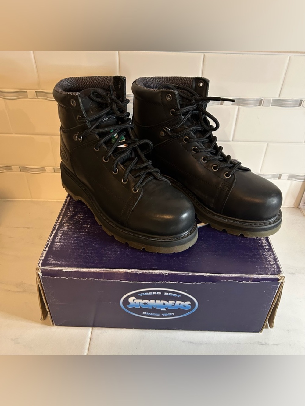 Stompers Steel toed csa Black leather Lace-Up Work Boots. New!